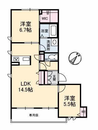 ガーデンメゾン己斐本町(2LDK/1階)の間取り写真