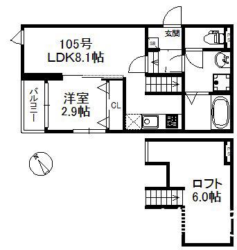 グランヒル九産大前(1LDK/1階)の間取り写真