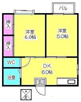 ファーストインビバリーヒルズA棟(2DK/3階)の間取り写真