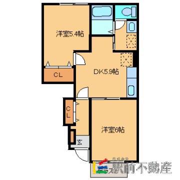 ディアコート弐番館(2DK/1階)の間取り写真