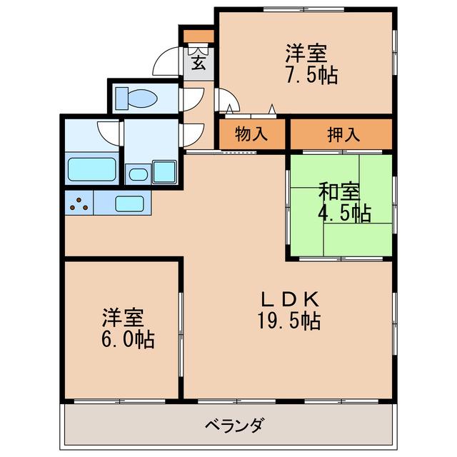 上原マンション(3LDK/5階)の間取り写真