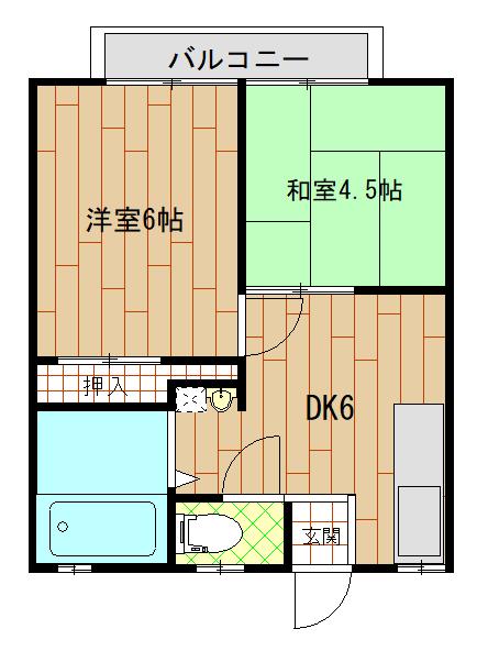 内谷ハイツA棟(2DK/1階)の間取り写真