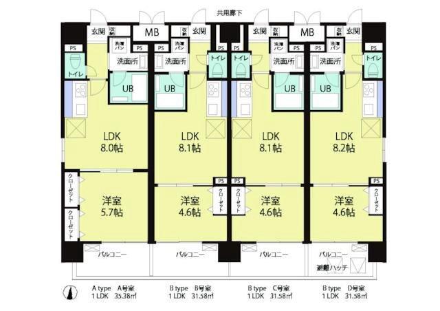 湘南辻堂駅前マンション(1LDK/2階)の間取り写真