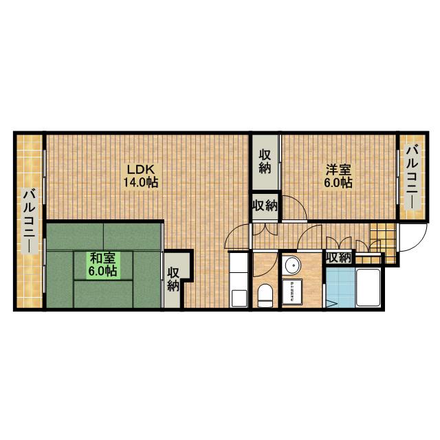 グレース新城(2LDK/4階)の間取り写真