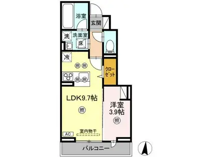 ヌオーヴォチッタ(1LDK/1階)の間取り写真
