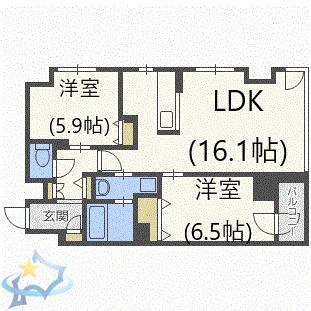 レジディア南1条(2LDK/15階)の間取り写真