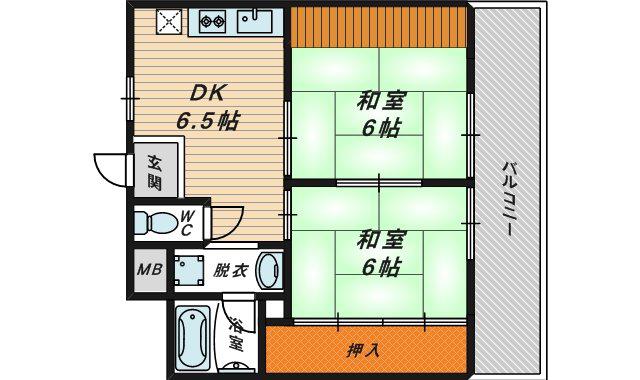 汎愛ハイツ(2DK/4階)の間取り写真
