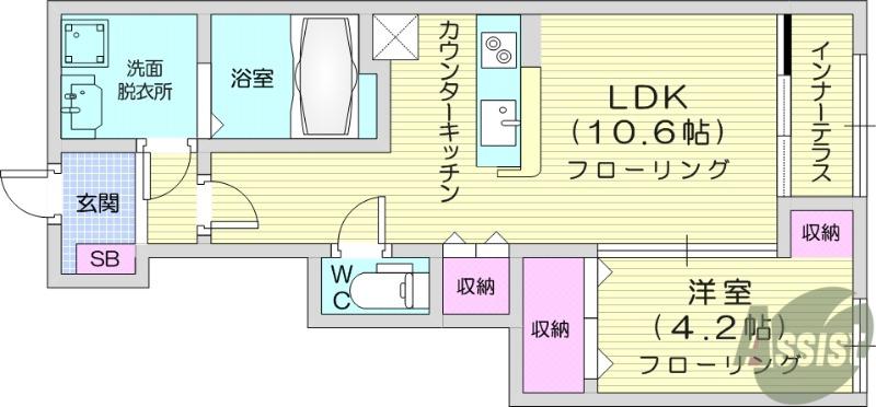 袋原1丁目アパート工事(1LDK/1階)の間取り写真