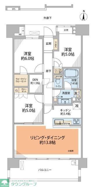 ライオンズ一条レジデンス湘南C-X(3LDK/13階)の間取り写真