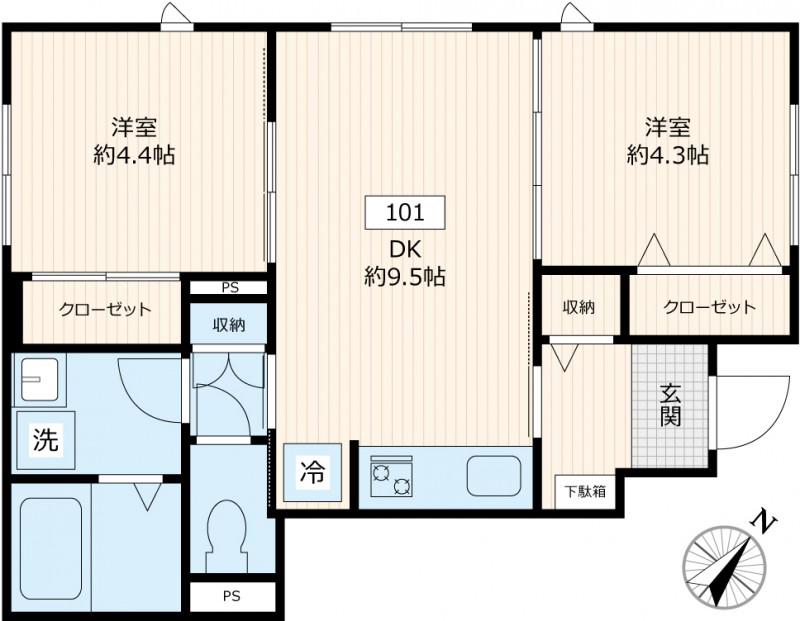 根岸コスモポリタン 根岸コスモポリタン(2DK/1階)の間取り写真