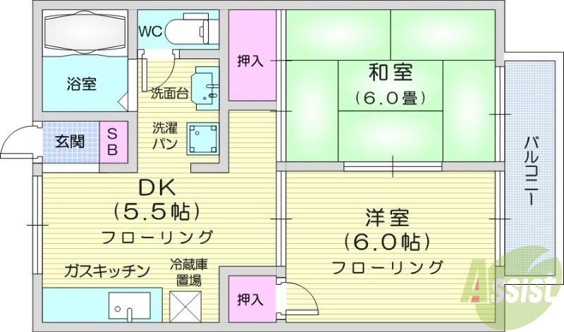 STハイツ西多賀(2DK/1階)の間取り写真