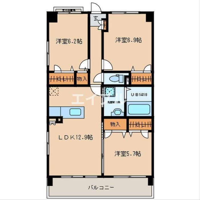 フロイントシャフト(3LDK/3階)の間取り写真