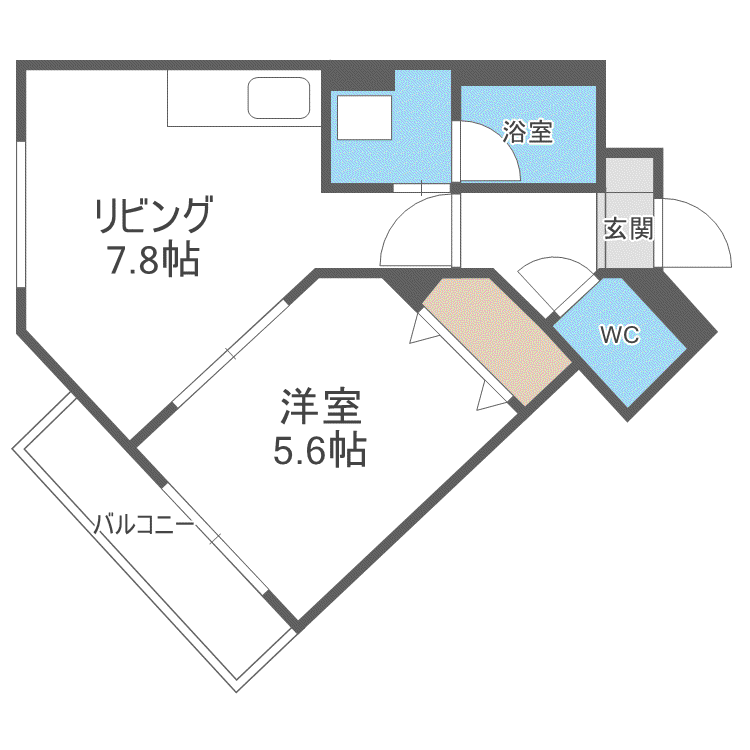 マープル月寒(1DK/4階)の間取り写真
