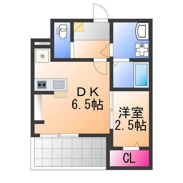 西湊町エヌエム・セント(1DK/3階)の間取り写真