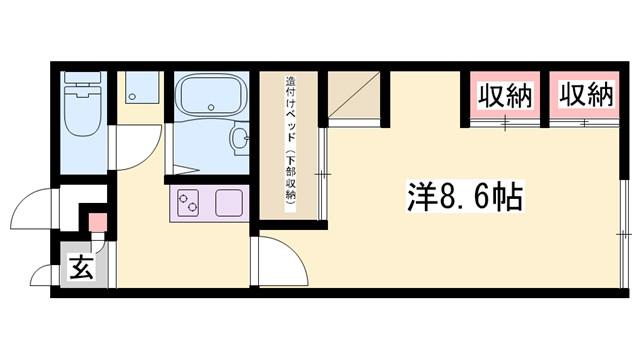シティライフ保城II(1K/1階)の間取り写真