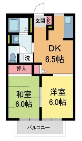 クオーレ宝塚(2DK/1階)の間取り写真