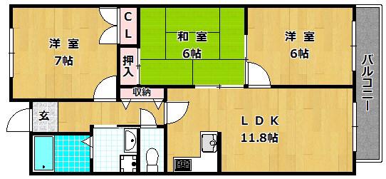 アカンサス弐番館(3LDK/1階)の間取り写真