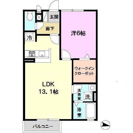ガーデンコート車 D棟(1LDK/2階)の間取り写真