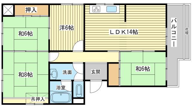 北河原マンション(4LDK/4階)の間取り写真