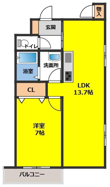 コーデン本宮(1LDK/3階)の間取り写真
