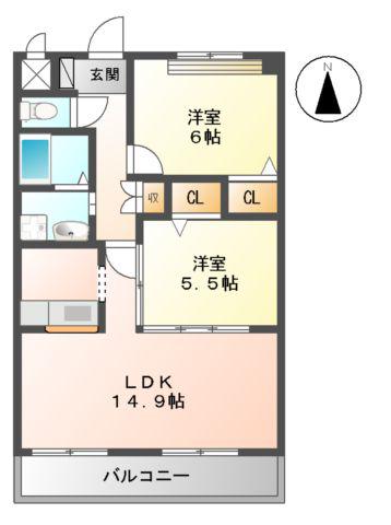 ソシア大口(2LDK/4階)の間取り写真