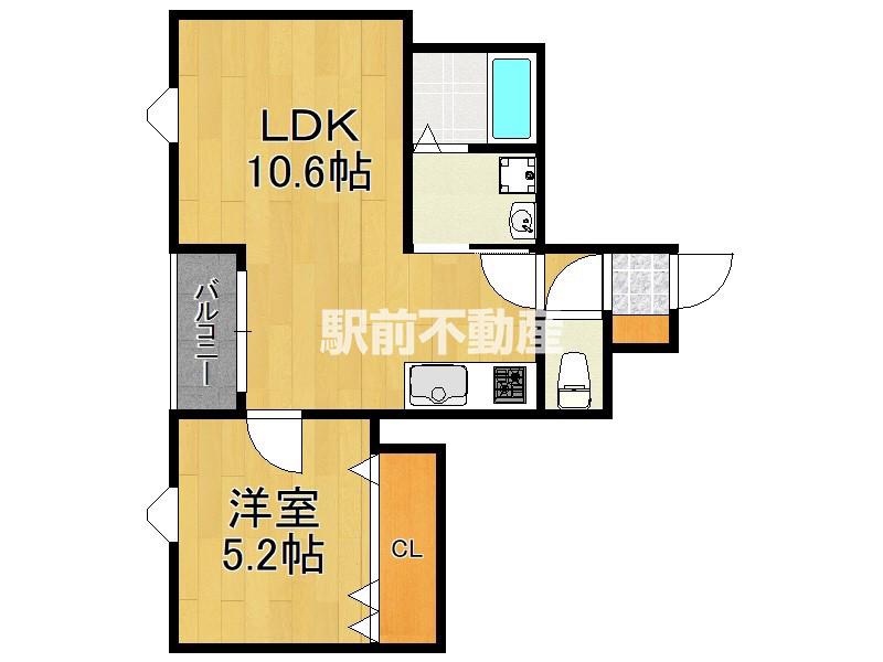 グランデージ中央町(1LDK/3階)の間取り写真