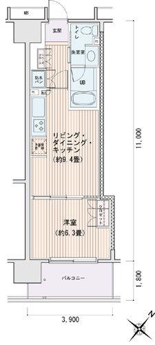 エスティメゾン豊洲レジデンスC棟(1LDK/7階)の間取り写真