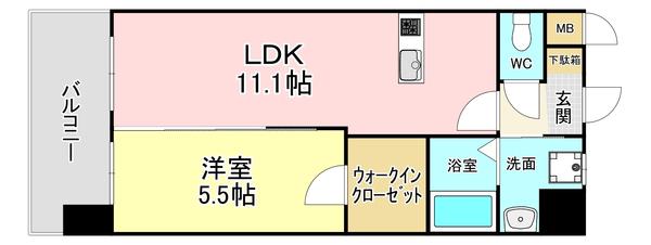 アクシオ北九州(1LDK/9階)の間取り写真