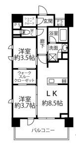 クリオラベルヴィ横濱サウス(2LK/9階)の間取り写真