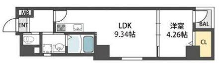 ドュシンビオス桜川(1LDK/2階)の間取り写真
