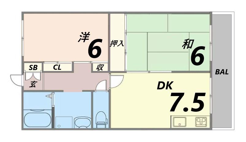 武庫之荘ガーデン(2LDK/1階)の間取り写真