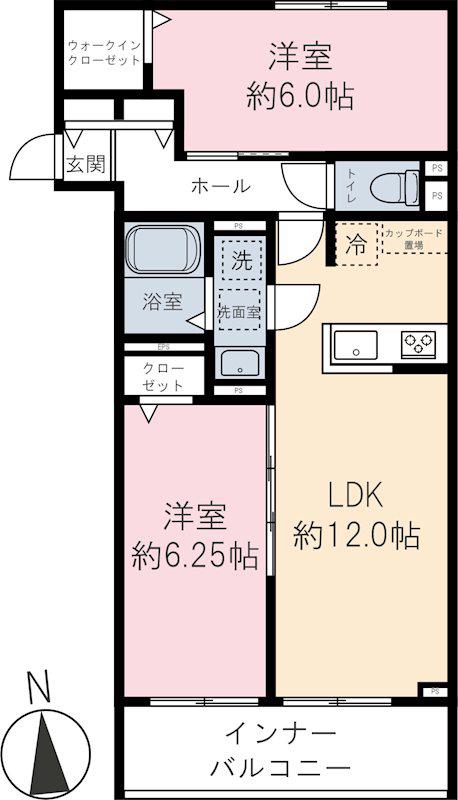 新町6丁目パレス(2LDK/3階)の間取り写真