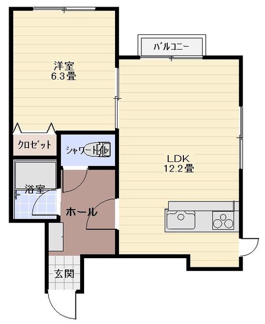 シャインパレス末広(1LDK/1階)の間取り写真