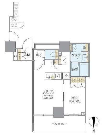 BRILLIATOWER上野池之端(1LDK/17階)の間取り写真