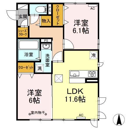 シティハウス高萩3(2LDK/1階)の間取り写真