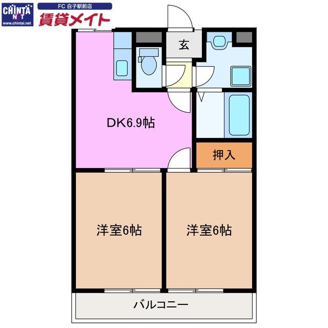 ミルフィーユ(2DK/2階)の間取り写真