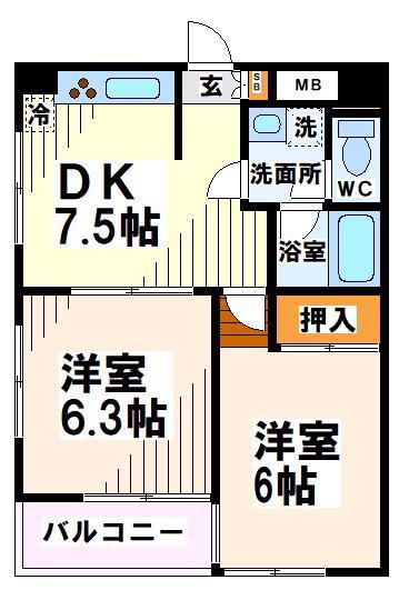 サンライト尾崎(2DK/3階)の間取り写真