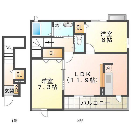 ロトルア(2LDK/2階)の間取り写真