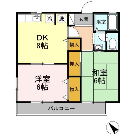 アメニティ-8(2DK/2階)の間取り写真