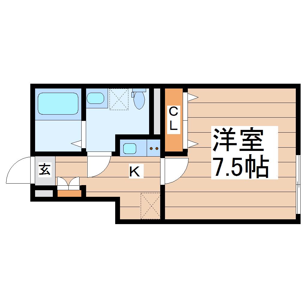 BAU黒松ウエスト(1K/1階)の間取り写真