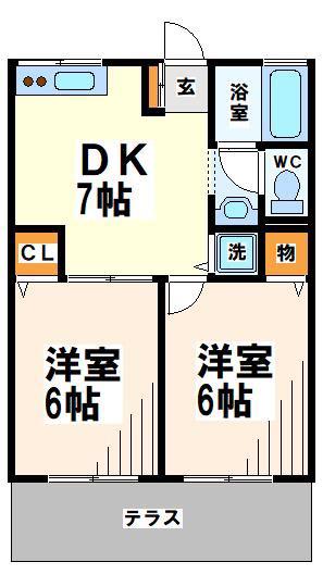 シティハイム小松原 当社管理物件(2DK/2階)の間取り写真