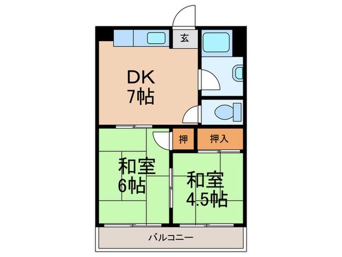 東嶋岸地マンション(2DK/3階)の間取り写真
