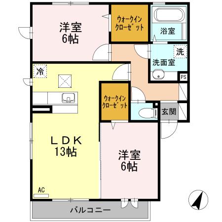アーバングリーン長尾C棟(2LDK/1階)の間取り写真