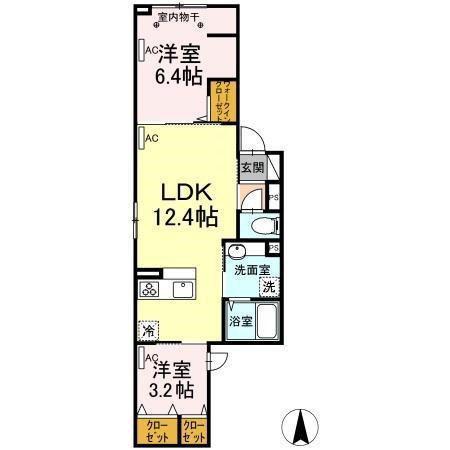 ラリュール清川A(2LDK/3階)の間取り写真