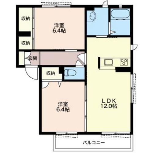 エスポワールA号棟(2LDK/2階)の間取り写真