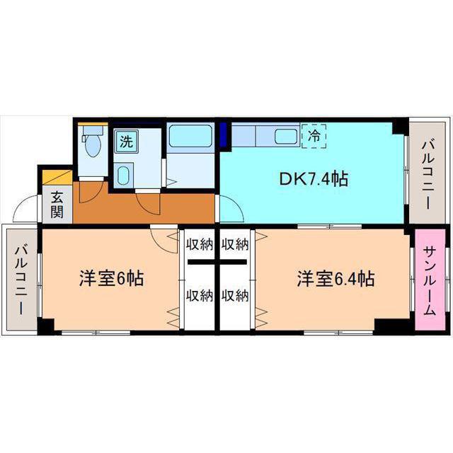 サンシーブルM(2DK/3階)の間取り写真