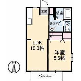 エーデルI(1LDK/2階)の間取り写真