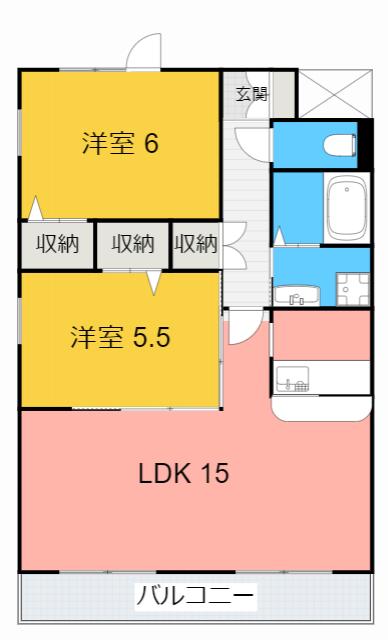 ボヌール(2LDK/3階)の間取り写真
