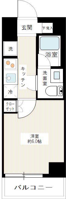 スクエアシティ鶴見リバーサイド(1K/6階)の間取り写真