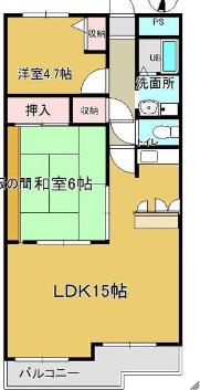矢倉ハイツ(2LDK/4階)の間取り写真